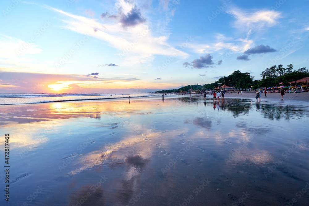 Beautiful landscape. Sunset on the sea shore. Bali, Indonesia.