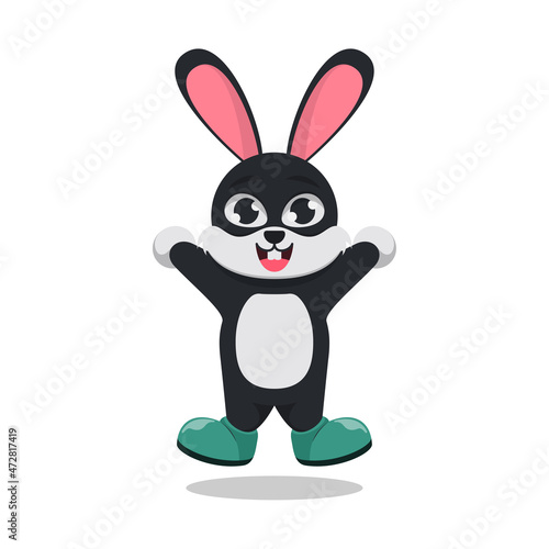 Cute bunny jumping happily. white background
