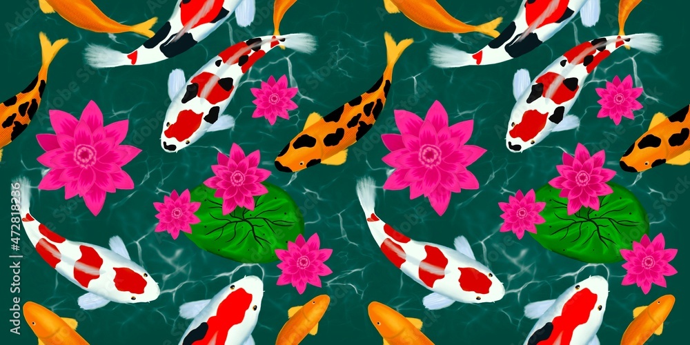Koi fish pattern for fabric and printing