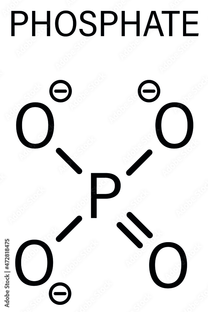 Phosphate anion, chemical structure. Skeletal formula. Phosphate anion, chemical structure. Skeletal formula.