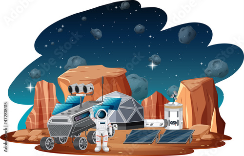 Space station on planet landscape