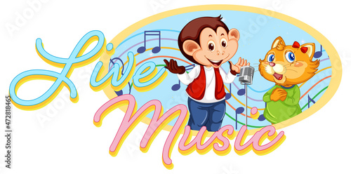 Live Music logo with monkey and cat singing