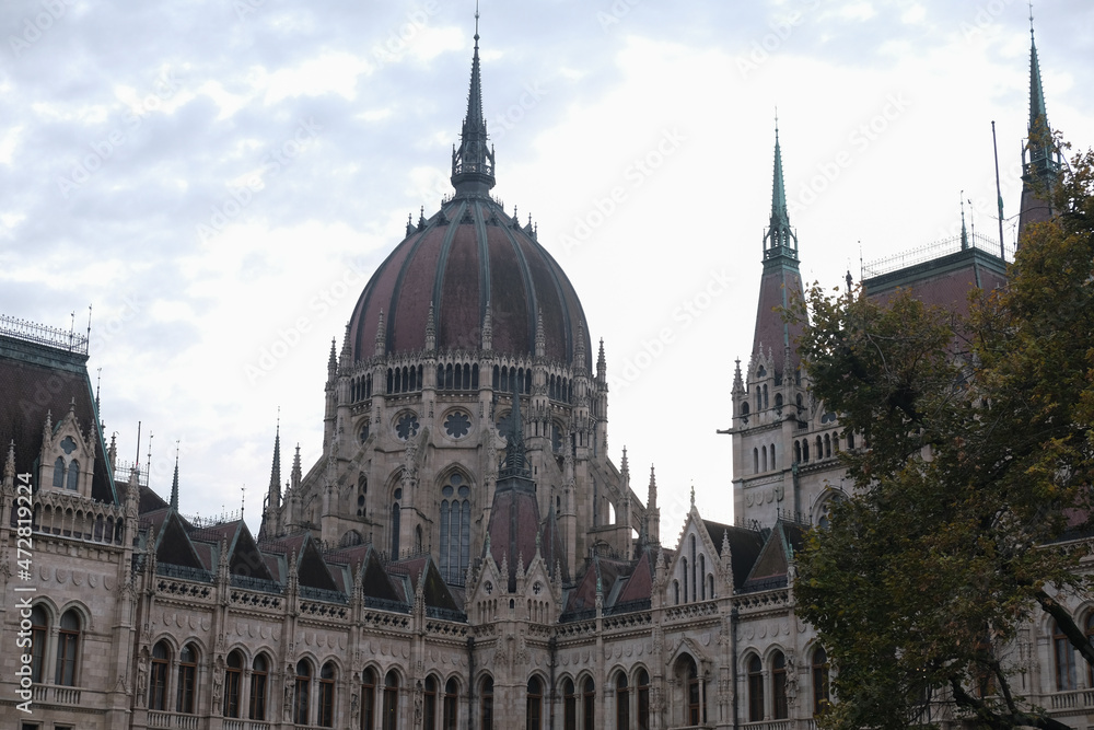 Famous building of Hungarian Parliament, neogothic landmark in Budapest city