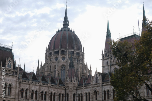 Famous building of Hungarian Parliament, neogothic landmark in Budapest city