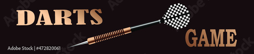 horizontal banner with a picture of a dart and an advertisement for the game for interior decoration of bars, clubs, pubs and websites