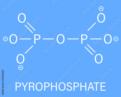 Pyrophosphate (PPi) anion. Important in biochemistry, used as food additive (E450). Skeletal formula.