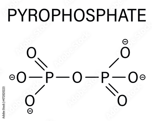 Pyrophosphate (PPi) anion. Important in biochemistry, used as food additive (E450). Skeletal formula.