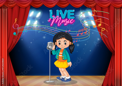 Little girl performing singing on stage
