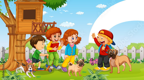 Children playing with their animals at the park