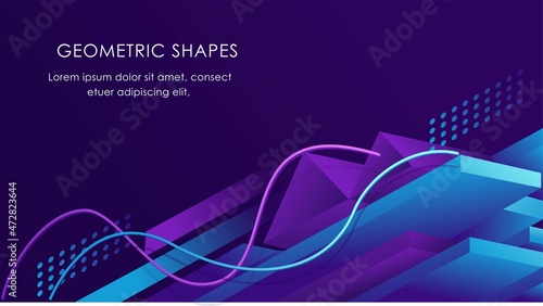 Creative geometric 3d shapes abstract purple technology analytics business background