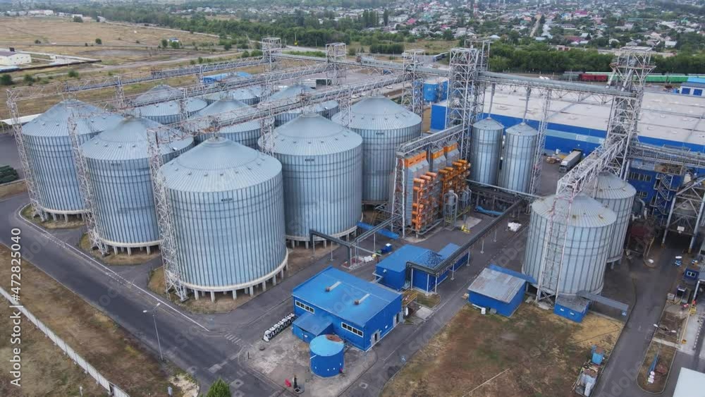 Industrial zone with factory or Plant processing of sunflower oil and oilseeds. Aerial view Industrial zone with factory or Plant processing of sunflower oil and oilseeds. Aerial view
