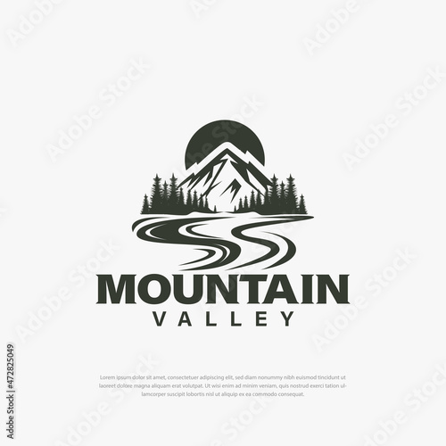 Simple logo design mountain peaks and valleys, rivers, trees templates, mountain logo illustrations