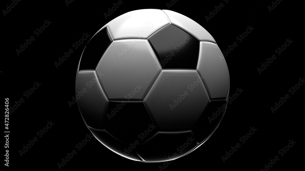 Soccer ball on black background.
3d illustration for background.
