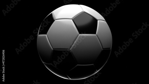 Soccer ball on black background. 3d illustration for background. 