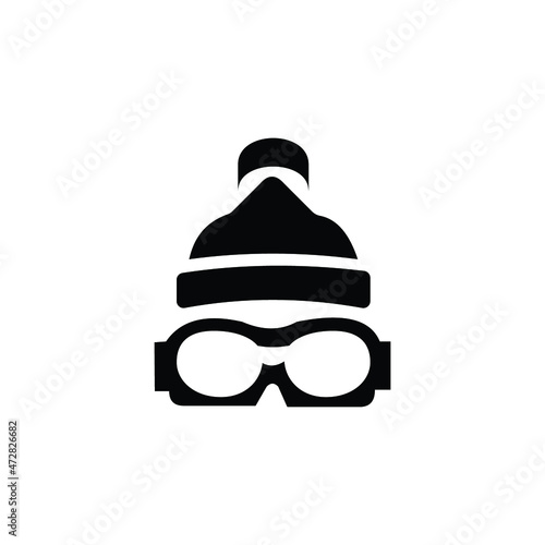 Winter goggles and hat for hiking vector icons