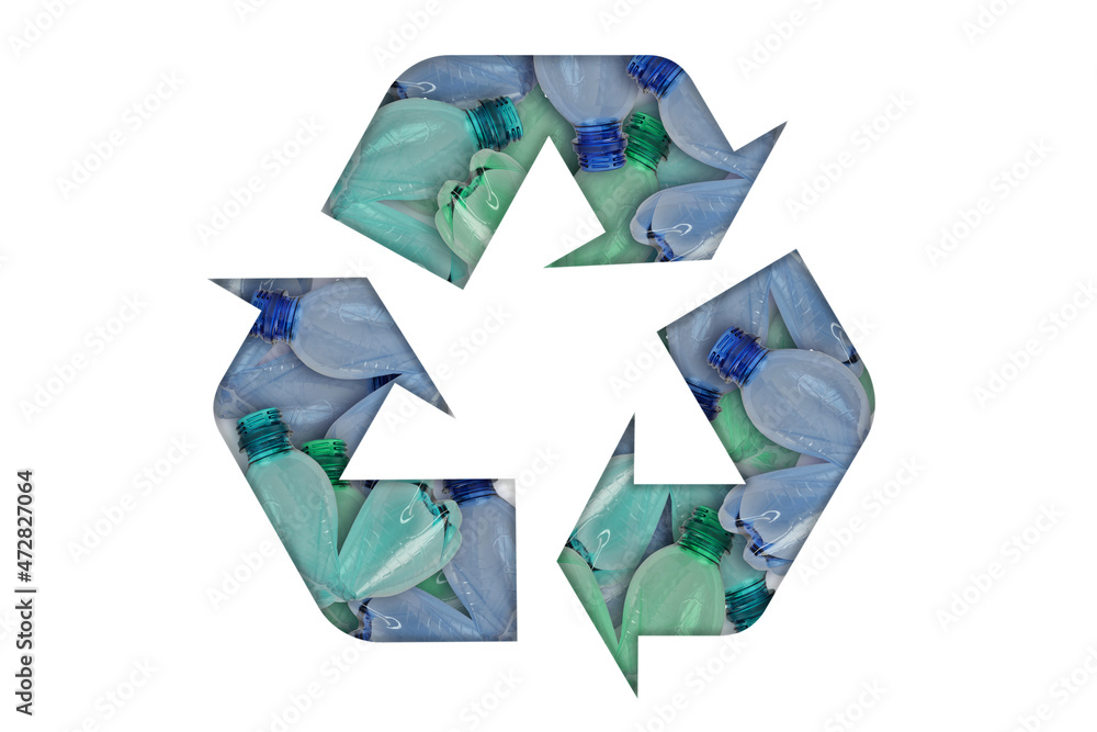 Recyclig symbol made of plastic bottle on white background - Ecology concept Recyclig symbol made of plastic bottle on white background - Ecology concept