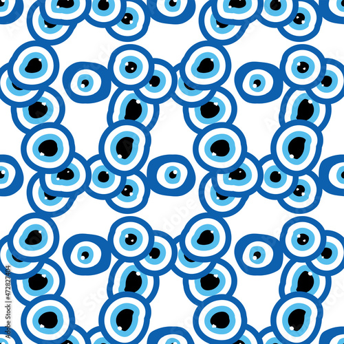 Seamless pattern with Turkish evil eye bead. Good luck. Turkish tile. Oriental ottoman design