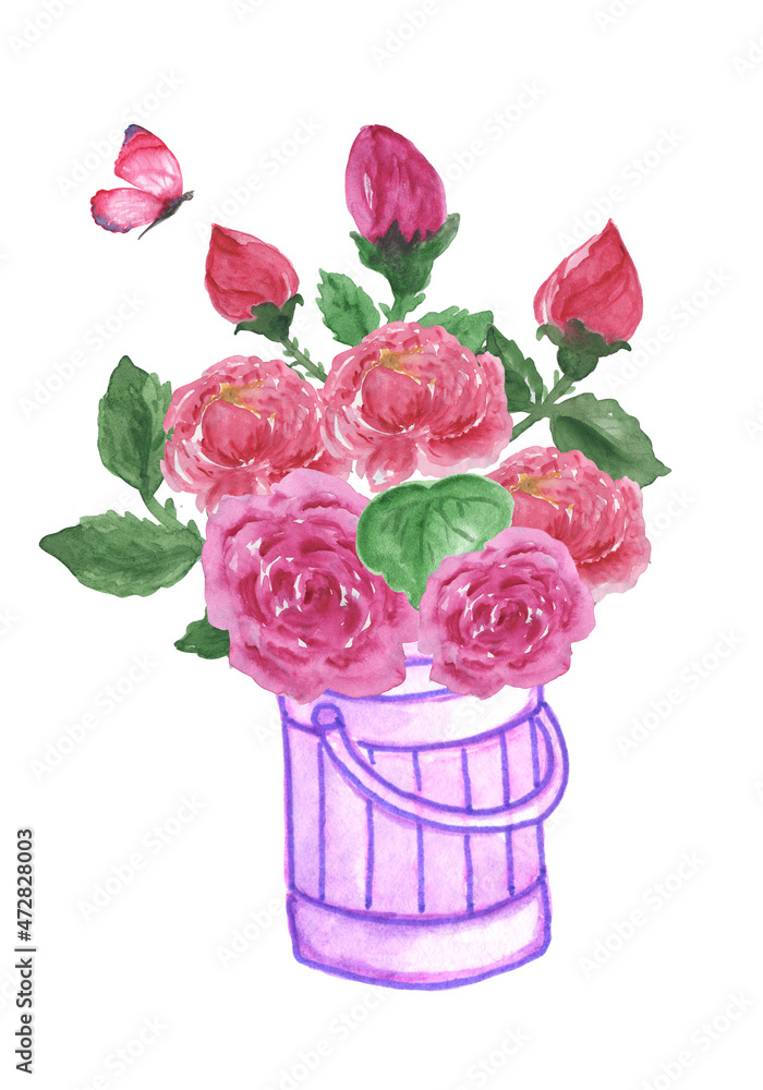 Obraz premium Watercolor flower bouquets spring .Flowers watercolor illustration. Manual composition. Mother's Day, wedding, Pastel colors. Spring. Summer.