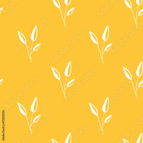 beautiful spring pattern twigs leaves in pantone daffodil color,seamless pattern spring leaves