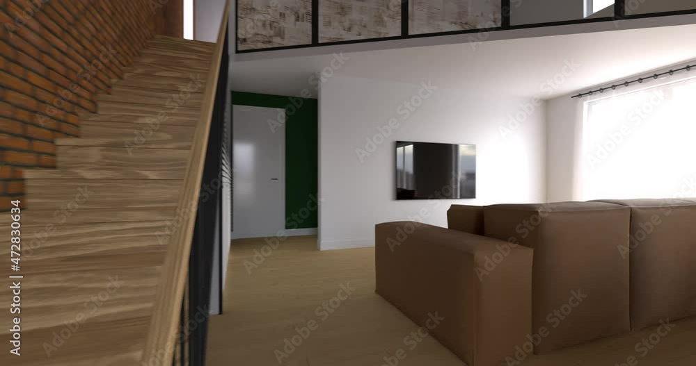 Modern living room with kitchen area. luxury two-level flat design. 3d visualization Modern living room with kitchen area. luxury two-level flat design. 3d visualization