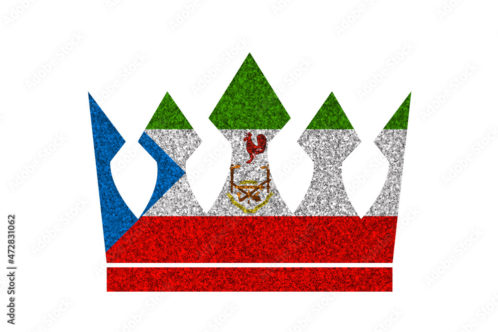 Bright glitter crown in colors of national flag on white background. Equatorial Guinea
