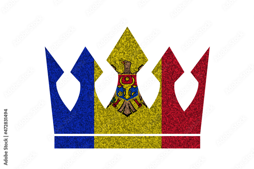 Obraz premium Bright glitter crown in colors of national flag on white background. Moldova