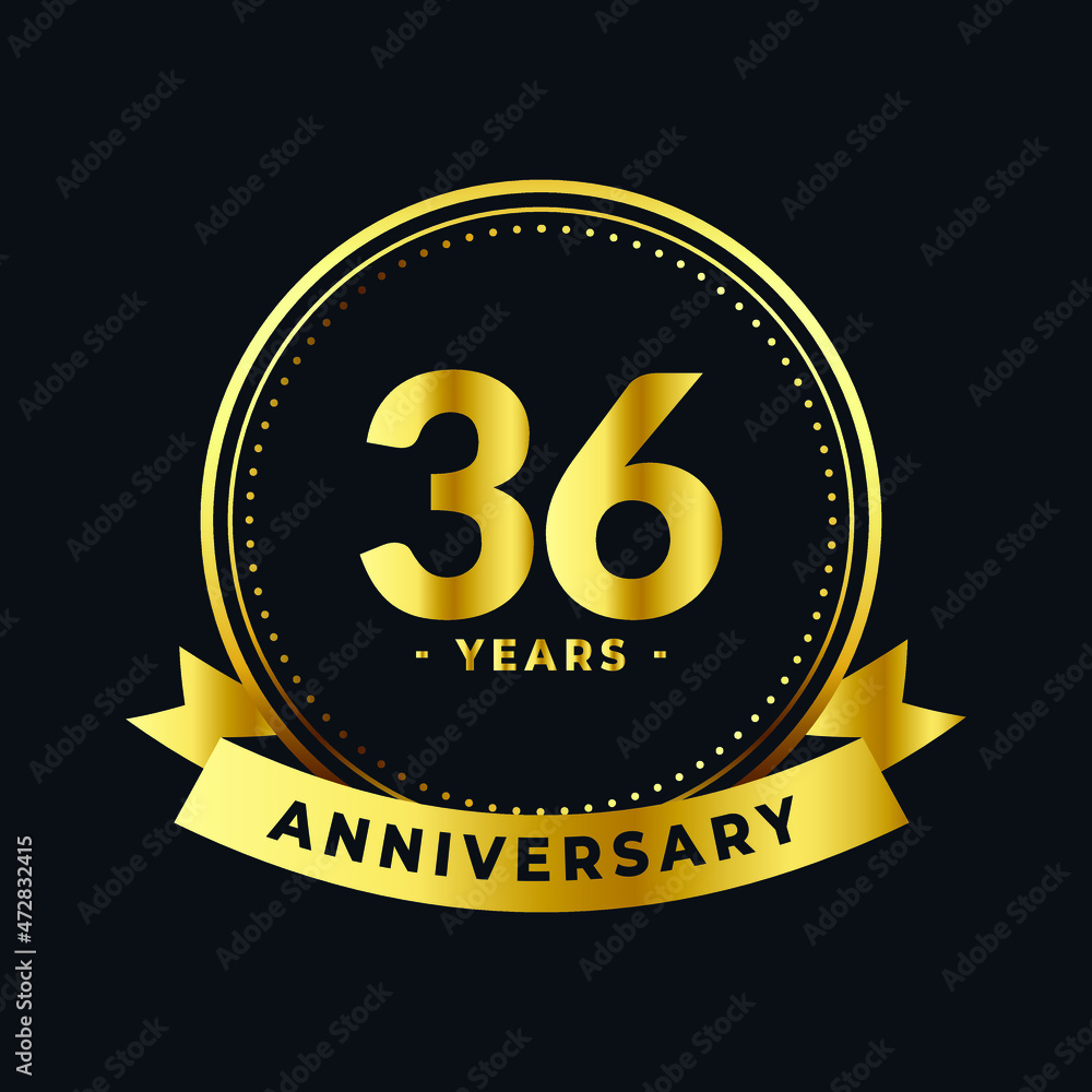 Thirty Six Years Anniversary Gold and Black Isolated Vector
