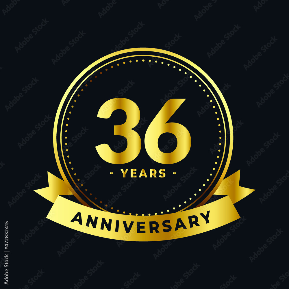 Thirty Six Years Anniversary Gold and Black Isolated Vector Thirty Six Years Anniversary Gold and Black Isolated Vector