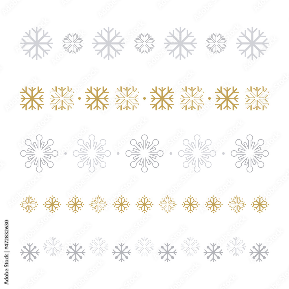 Silver and golden snowflakes borders, brushes for winter holidays design.
Silver and golden snowflakes borders, brushes for winter holidays design.