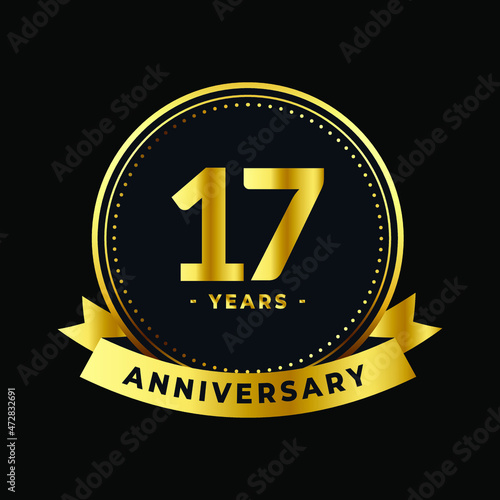 Seventeen Years Anniversary Gold and Black Isolated Vector