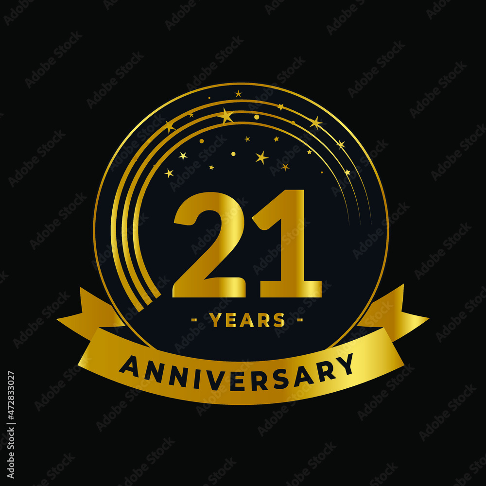 Twenty One Years Anniversary Gold and Black Design Isolated Vector Twenty One Years Anniversary Gold and Black Design Isolated Vector