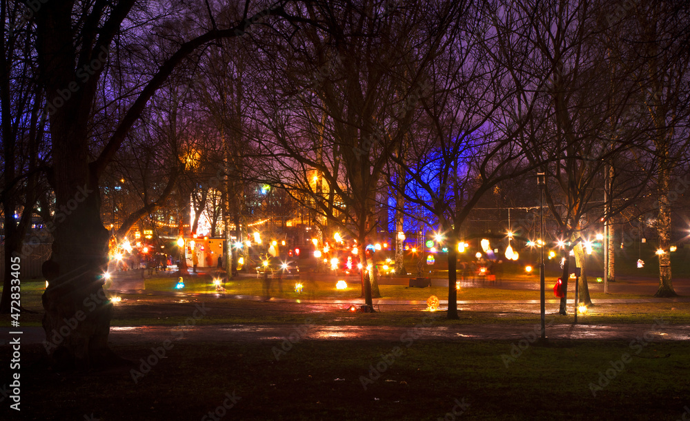 Light decoration at university of Helsinki botanical garden. Finland