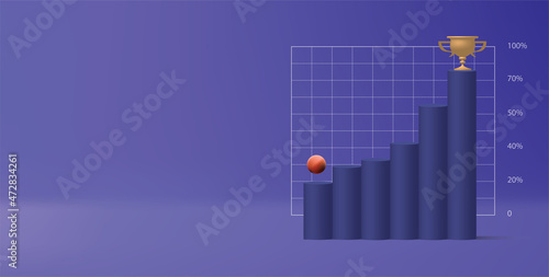 3d rendering of business graph with arrow o a blue background