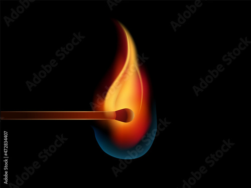 burning match on a black background. flame. editable vector. 