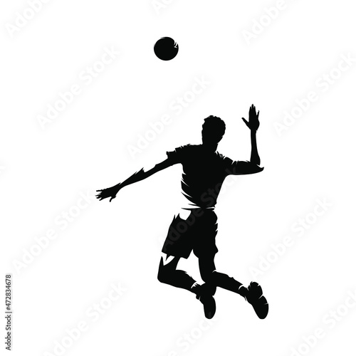 Volleyball player serving ball, isolated vector illustration, ink drawing