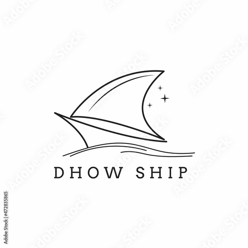 Simple Sailboat dhow ship line art logo design