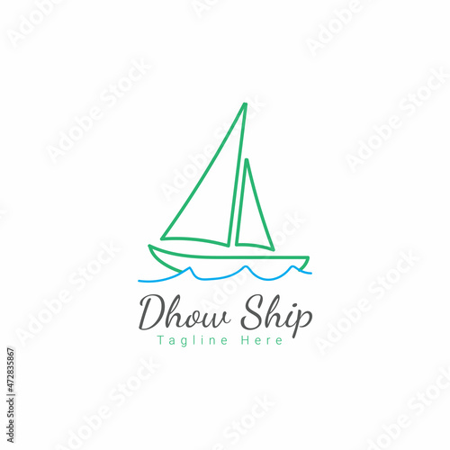 Simple Sailboat dhow ship line art logo design