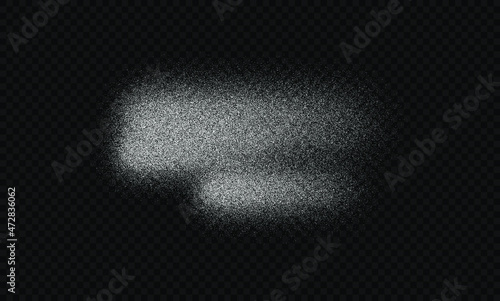 Sugar powder, salt vector texture. Flour isolated on black transparent background. White sugar particles. Vector flour illustration. Snow element isolated on black. Salt.