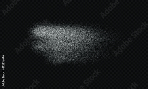 Sugar powder, salt vector texture. Flour isolated on black transparent background. White sugar particles. Vector flour illustration. Snow element isolated on black. Salt.