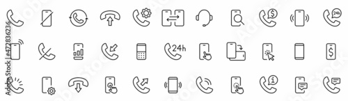 Phone icon set. Telephone call sign. Contact us. Web and mobile icon. Chat, support, message, phone. Vector illustration.