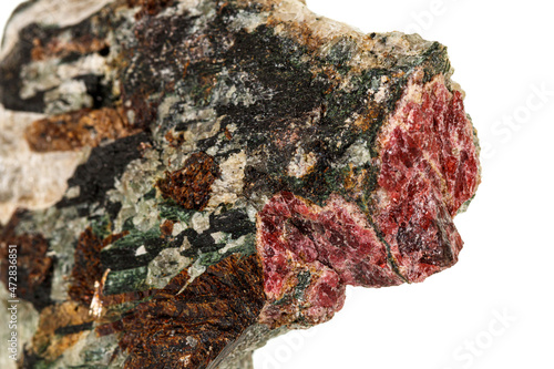 Macro stone mineral Actinolite on a white background