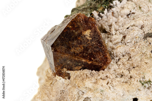 Macro stone Zircon mineral on white background photo