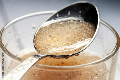 Billede på lærred A tablespoon of hydrated psylium husk superfood, source of soluble fiber for int