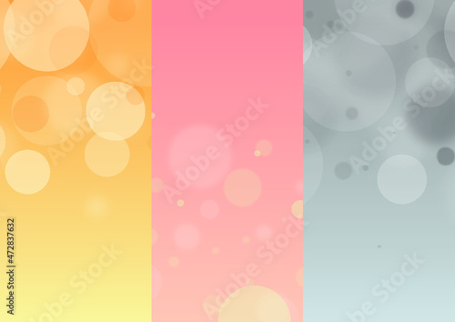 Set de 3 fondos vectoriales degradados con circulos desenfocados, efecto bokeh vectorial de colores elegantes y luces