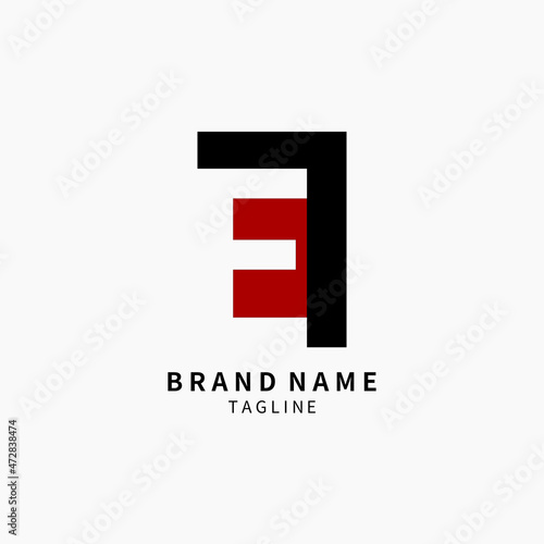 Simple Letter E Monogram Logo , Black and Red Isolated on Grey Background, Minimalist Symbol, Emblem, Sign Vector Design