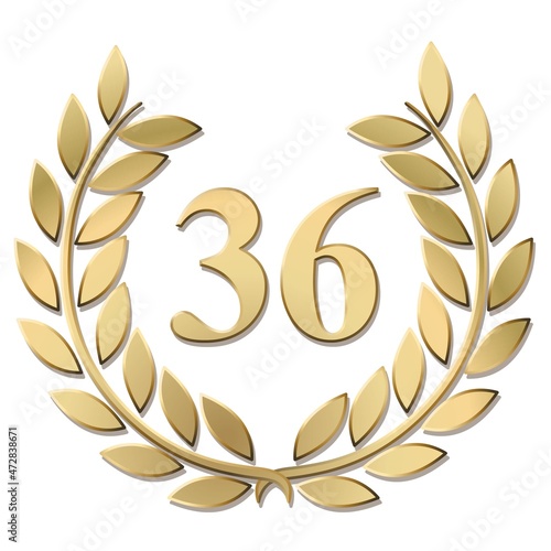3D gold laurel wreath 36 vector isolated on a white background	