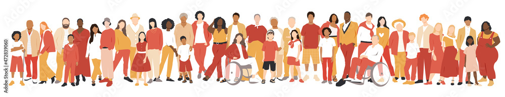 Multicultural group of mothers and fathers with kids. Flat vector illustration. Multicultural group of mothers and fathers with kids. Flat vector illustration.