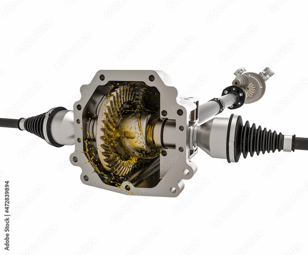 Car drivetrain with rear differential. Rear differential with