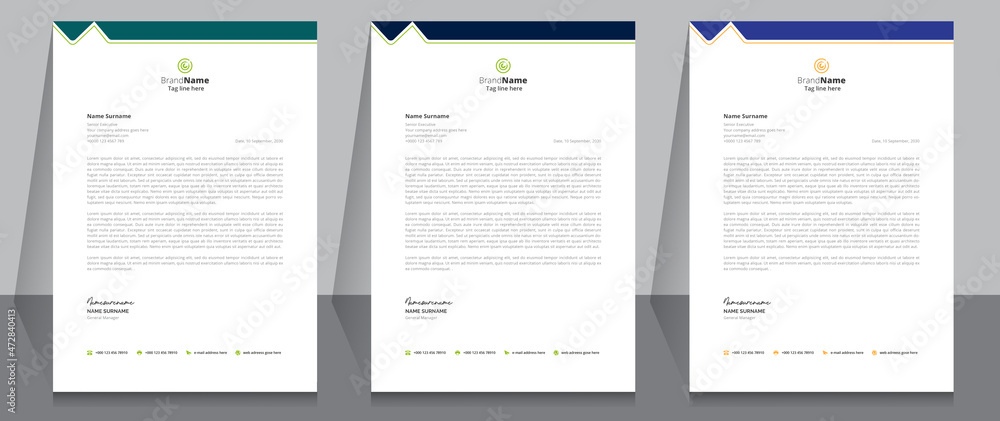 Letterhead format template, business style letterhead design template. Company letterhead template designs.