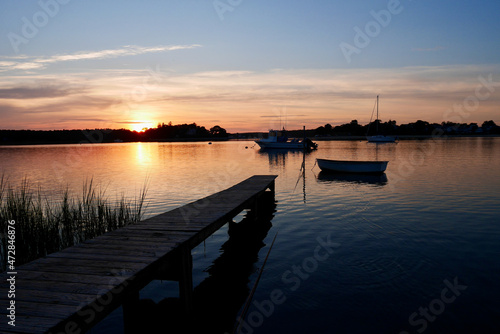 Beautiful sunrise at Buzzards Bay, Massachusetts, USA. Early morning mood, sea and vacation concept.